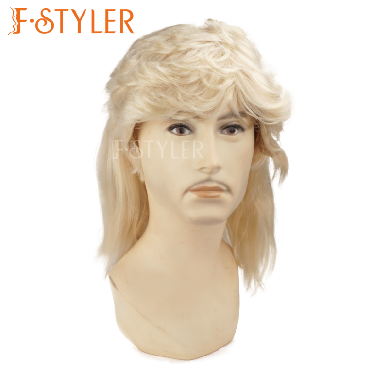 Light Blonde 70s 80s Highlight Synthetic Curly Fake Hair Costume Wig
