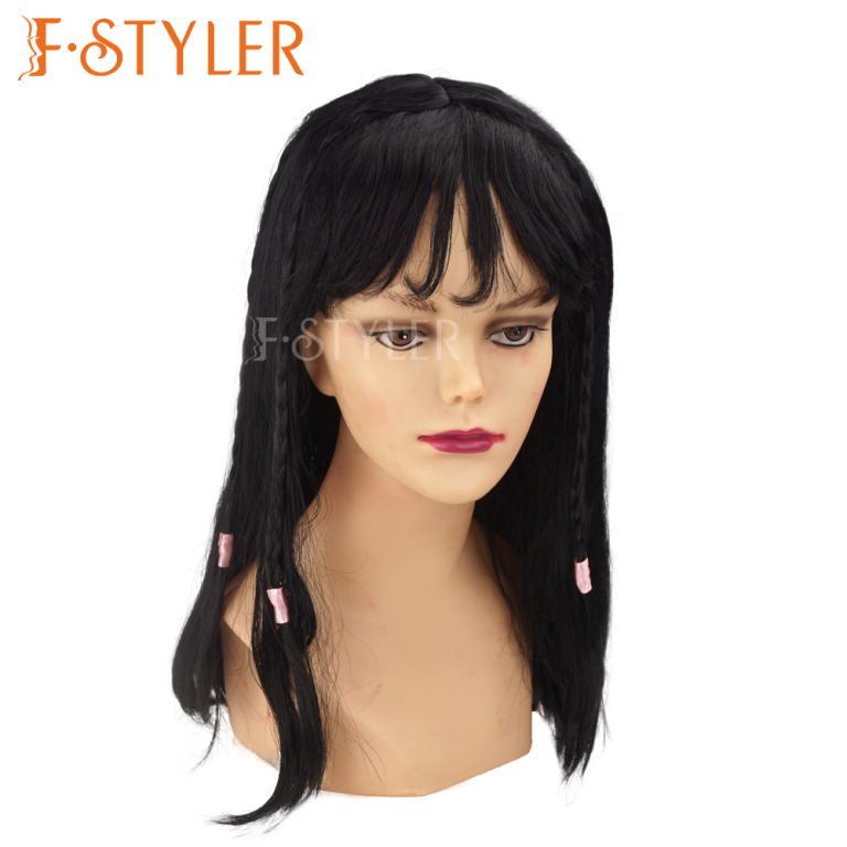 Long Straight Hair with Curly Bangs Cosplay Costume Wig