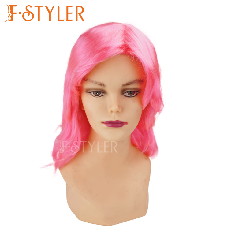 Pink Silky Adult Synthetic Curly Wavy Party Costume Wig