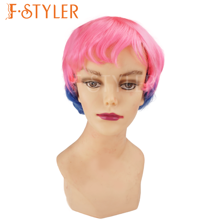 Rose Pink Blue Boycut Mix Color Synthetic Costume Cosplay Wig