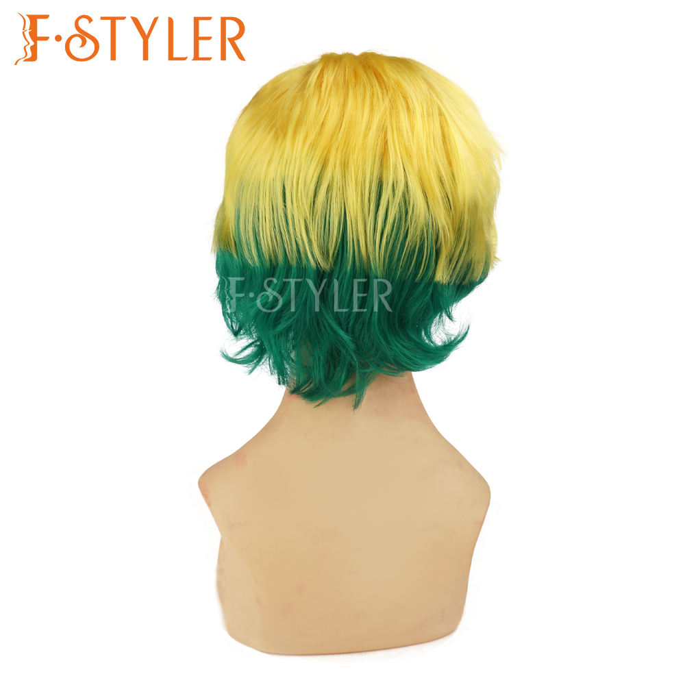 Yellow Green Double Layered Boycut Synthetic Costume Cosplay Wig