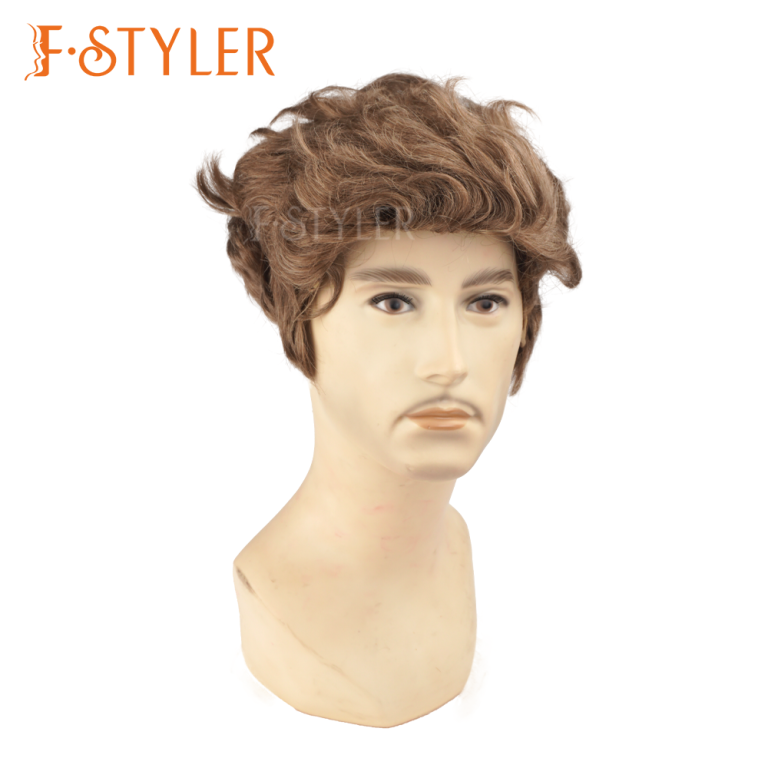 Brown Wig for Men Short Wavy Wig Synthetic Halloween Curly Wigs