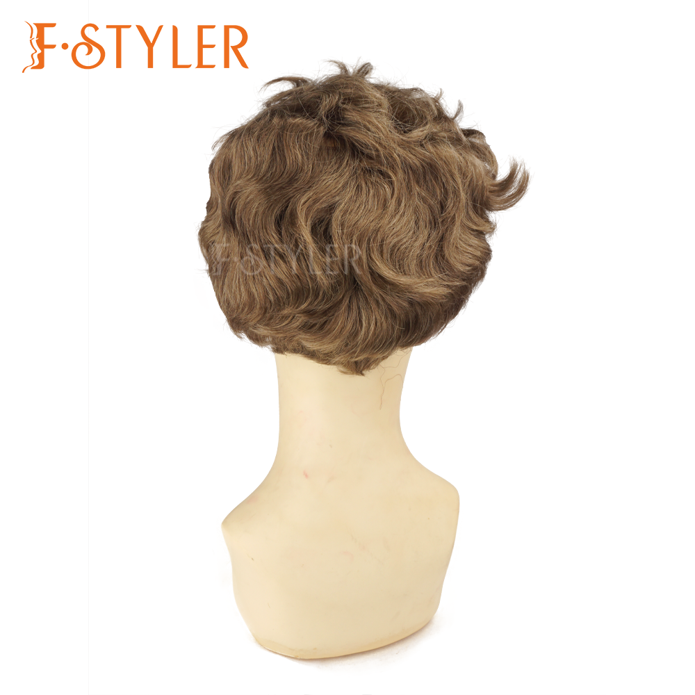 Unisexual Short Brown Curly Synthetic Party Costume Wig