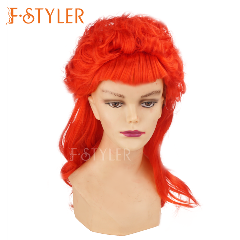 Bright Red Colonial Beehive Housewife Bouffant Costume Wig