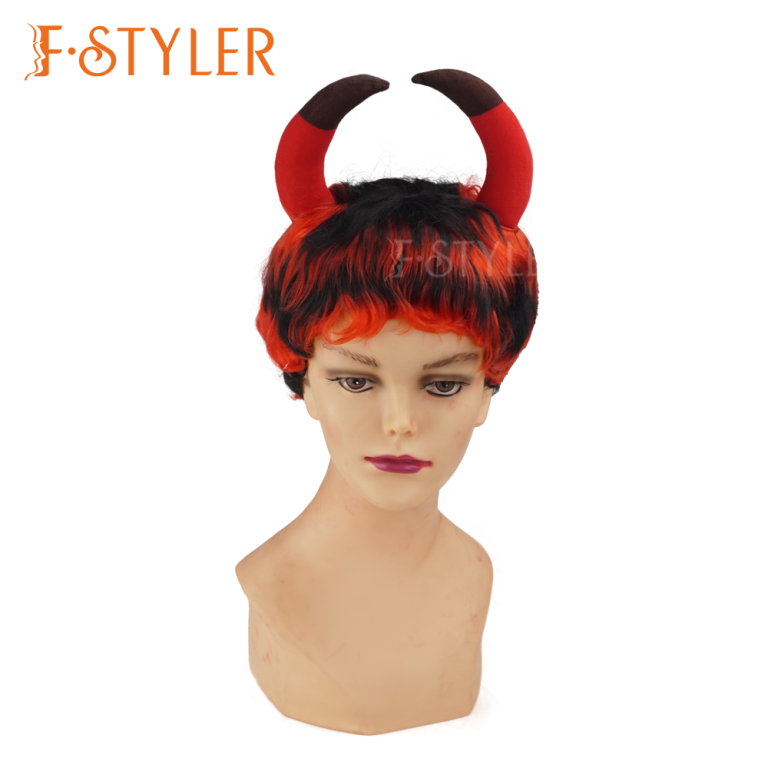 Devil Demon Hair with Horns Halloween Costume Cosplay Wig