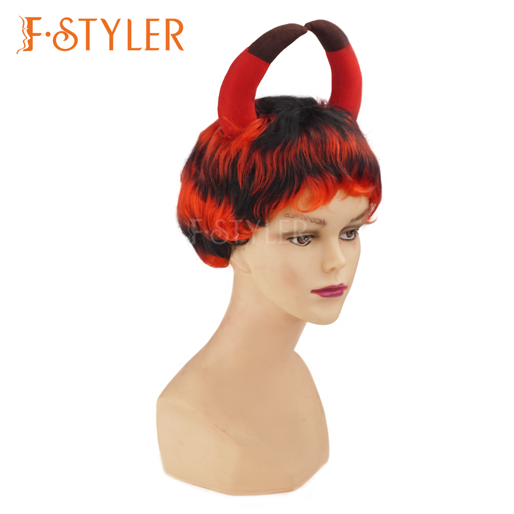 Horned Devil Short Wig Halloween Costume Cosplay Accessories