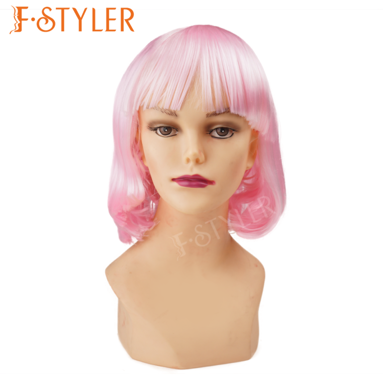 Light Pink Short Bob with Bangs Synthetic Costume Party Wig