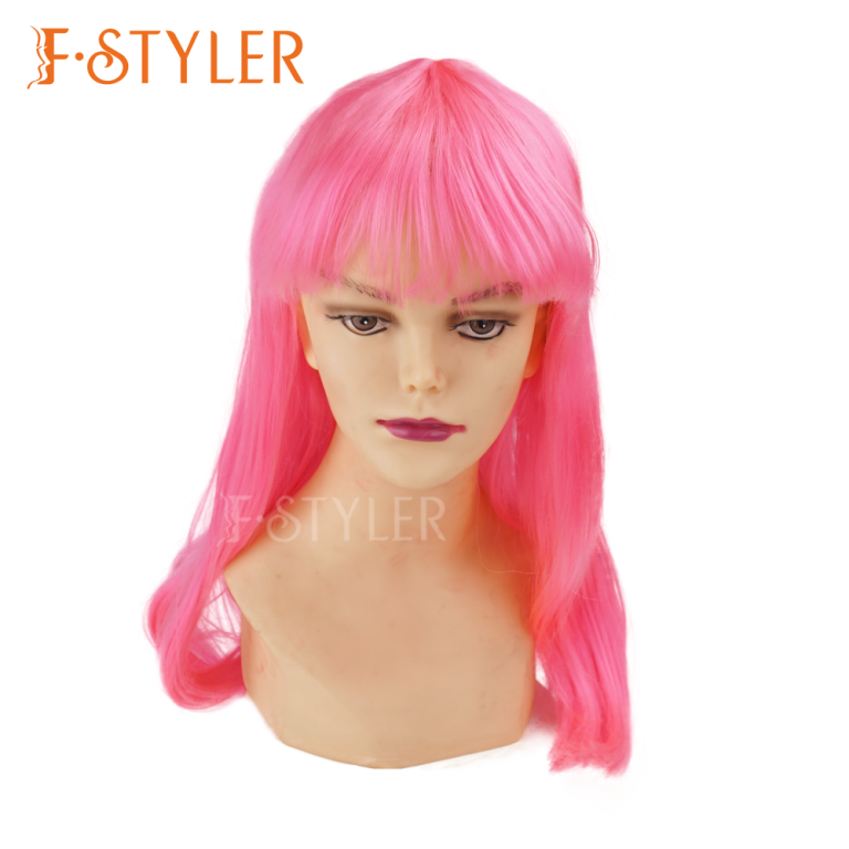 Neon Pink Straight Carnival Synthetic Costume Wig Fake Hair