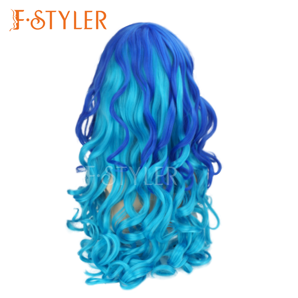 Ombre Blue Siren Long Wavy Synthetic Party Costume Wig