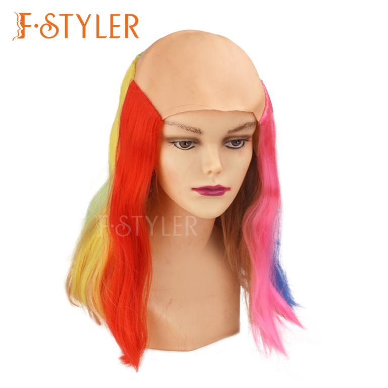 Rainbow Hair Bald Top Clown Synthetic Costume Wig Fake Hair