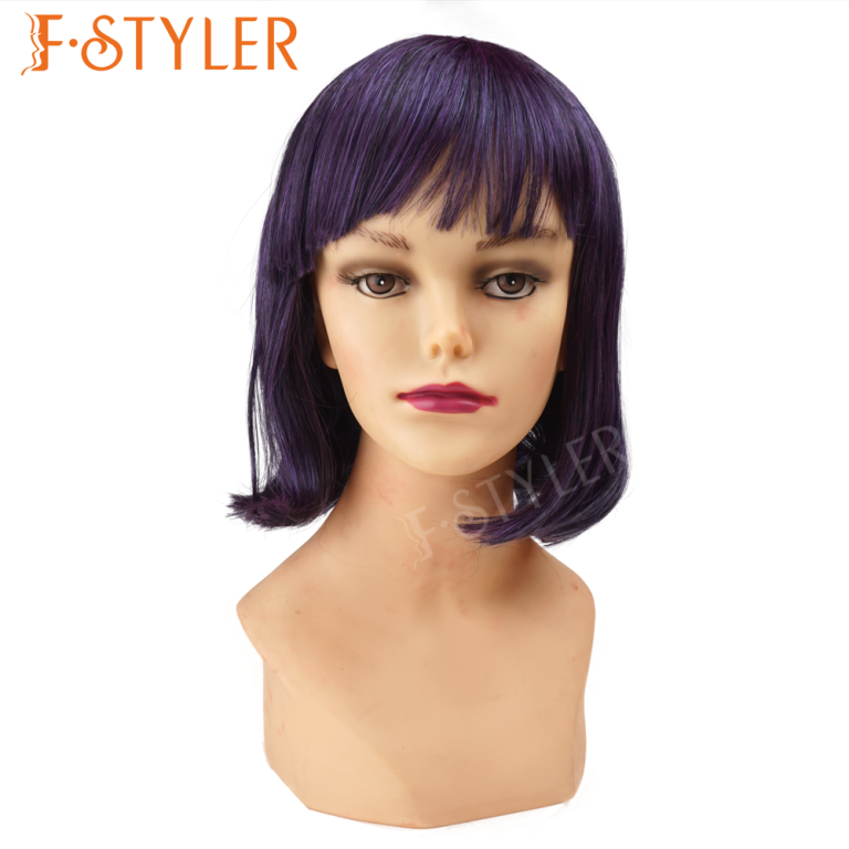 Style Dark Purple Short Cut Highlight Synthetic Costume Wig