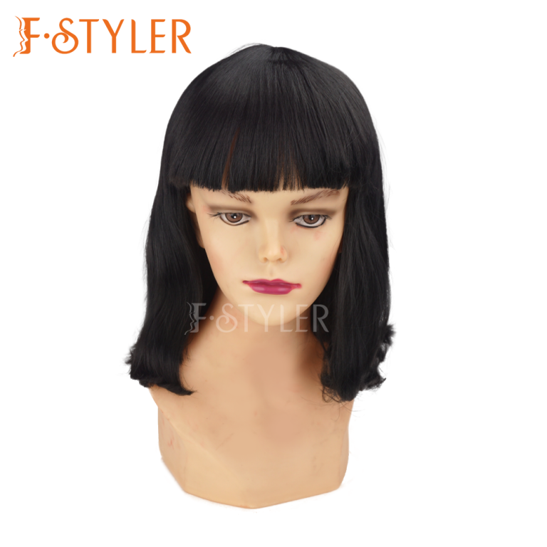 Black Short Haircut with Flat Bangs Synthetic Fake Hair