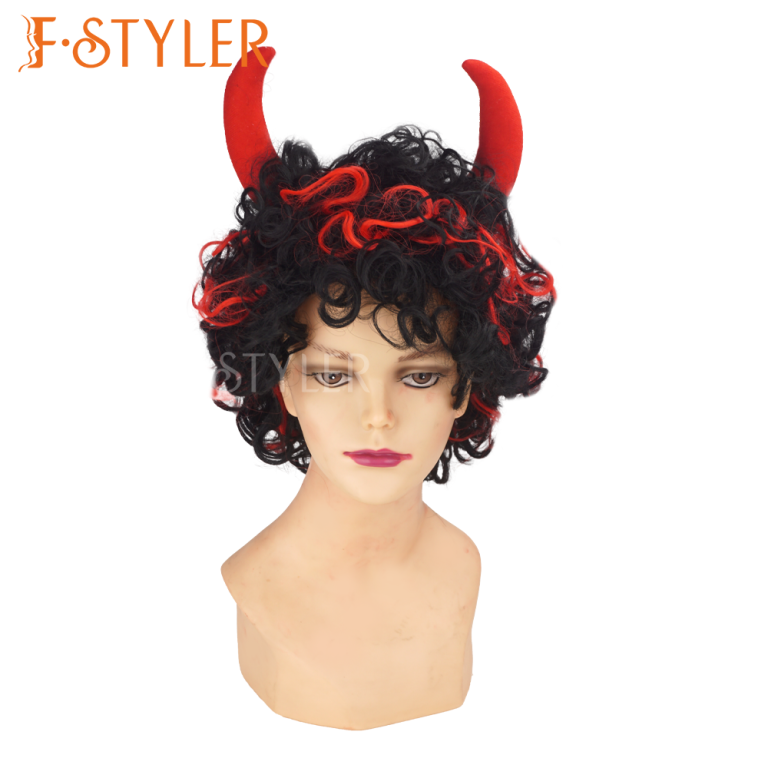 Devil Demon with Plush Horns Halloween Costume Wig Fake Hair