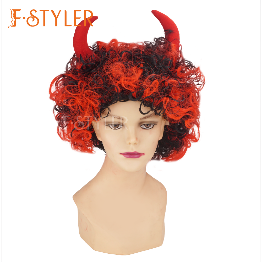 Devil Demon with Red Horns Halloween Costume Wig Fake Hair