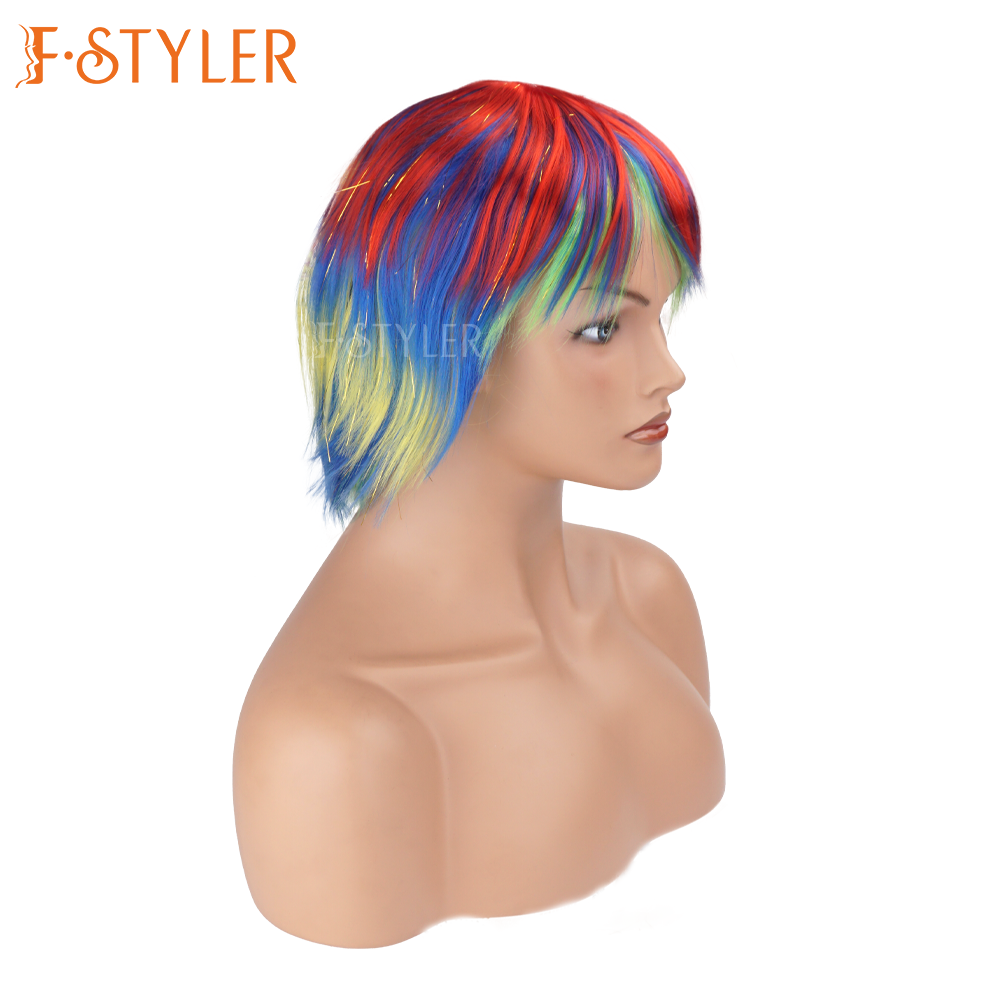 Dyeing Short Muticolored Disco Synthetic Costume Cosplay Wig