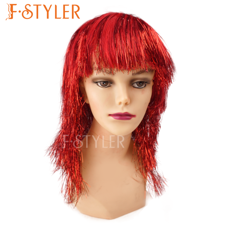 Fashion Red Tinsel 80s Hairstyles Synthetic Fake Hair