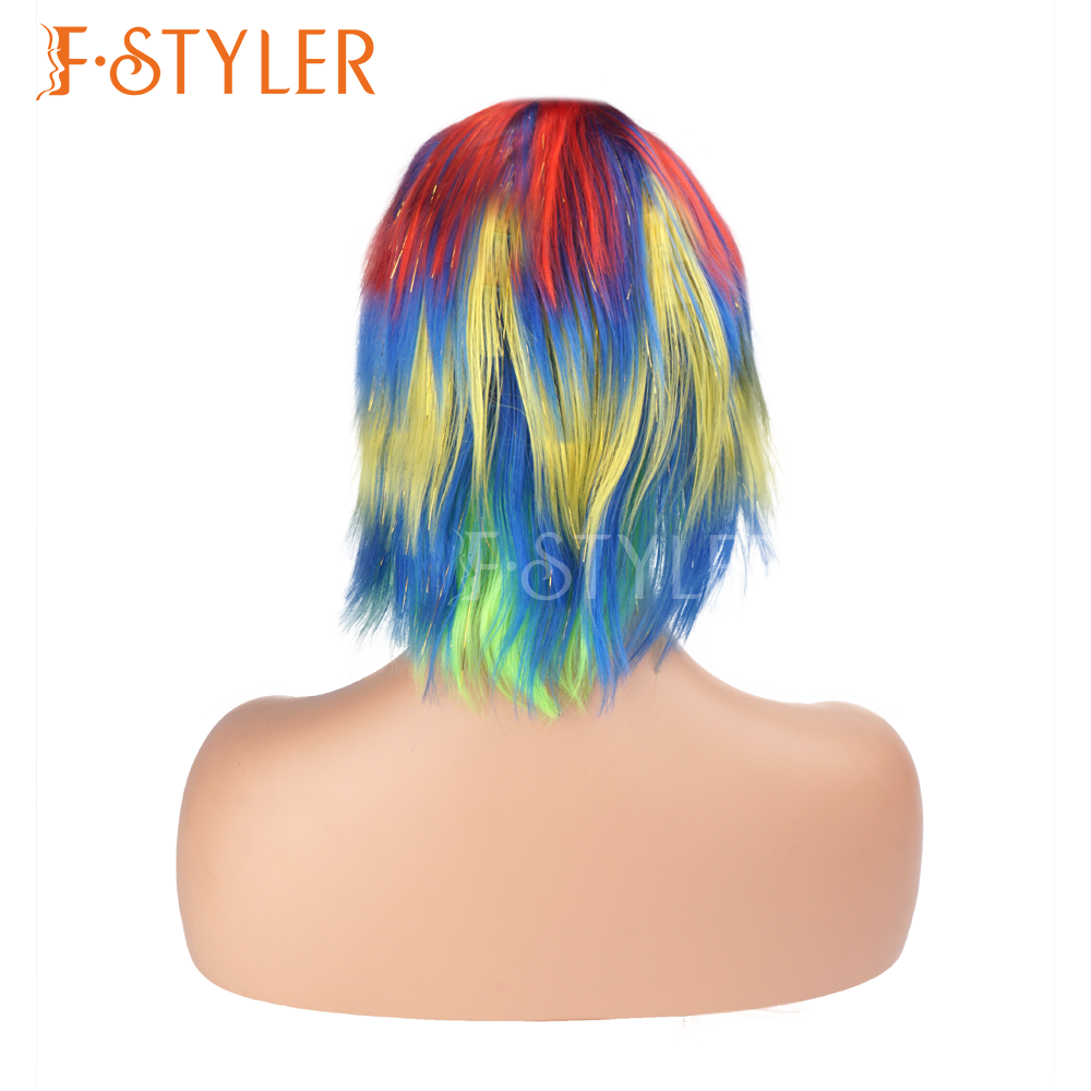 Layered Colored Short Bob Style Synthetic Costume Party Wig