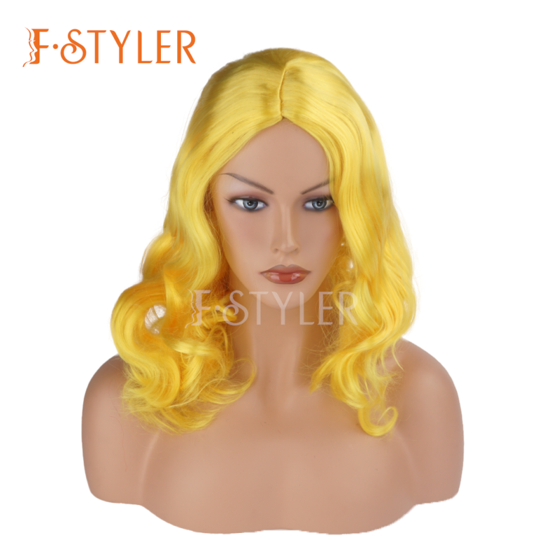 Middle Part Bright Yellow Synthetic Costume Wig Fake Hair