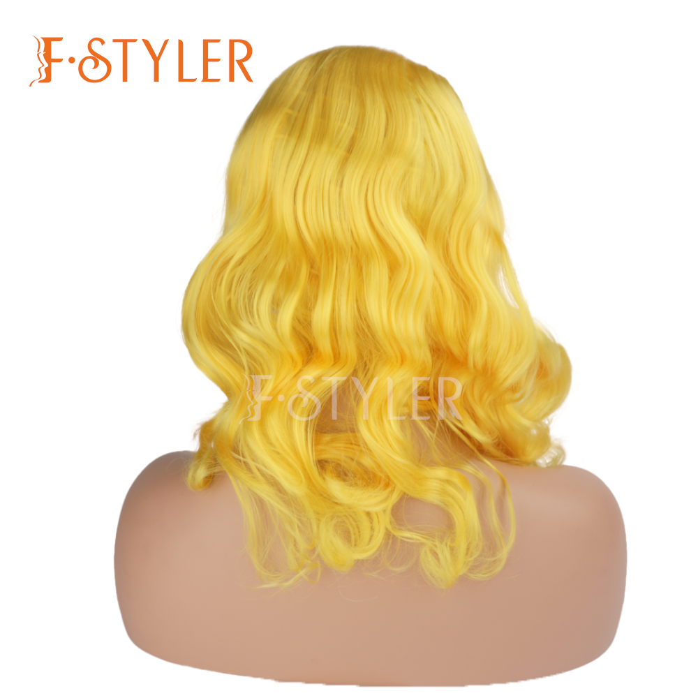 Neon Yellow Wavy Synthetic Costume Cosplay Wig for Women