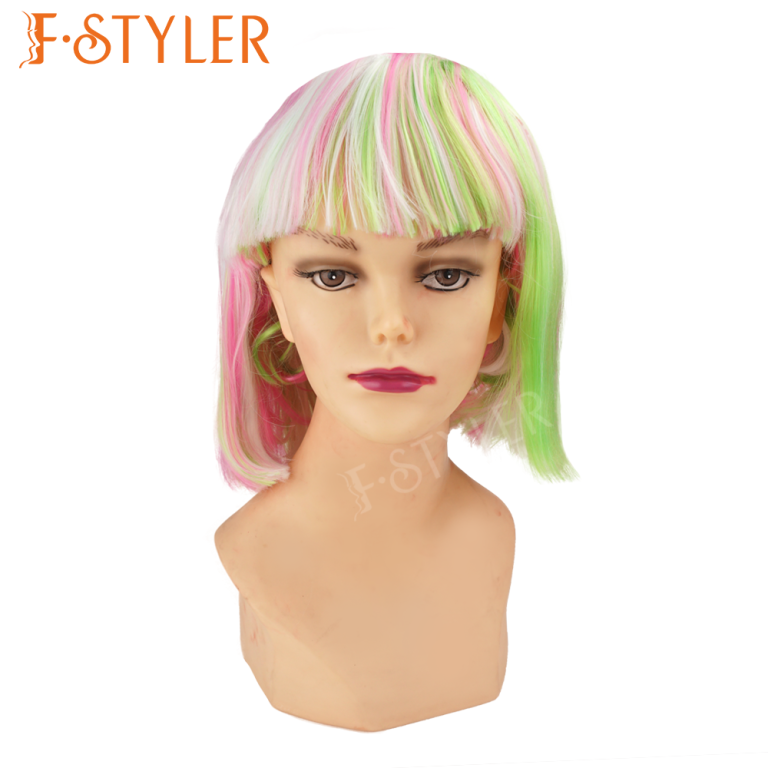 Premium Rainbow Short Bob with Bangs Synthetic Fake Hair