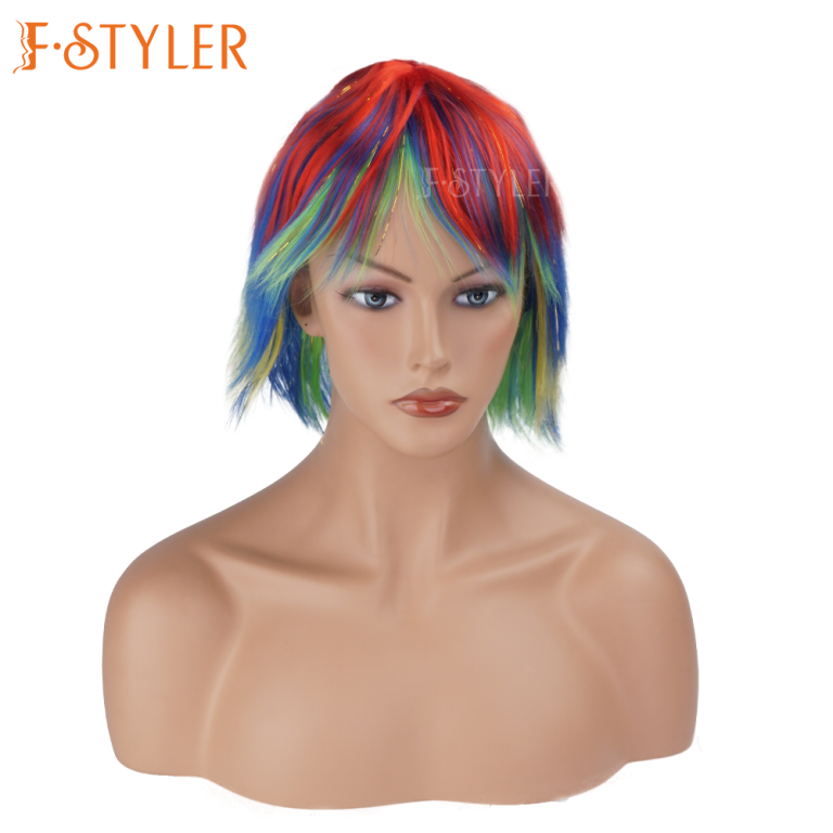 Rainbow Fancy Short Haircut Synthetic Costume Wig Fake Hair