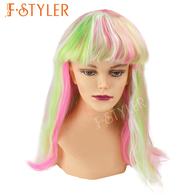 Rainbow Natural with Cute Bangs Synthetic Wig Fake Hair