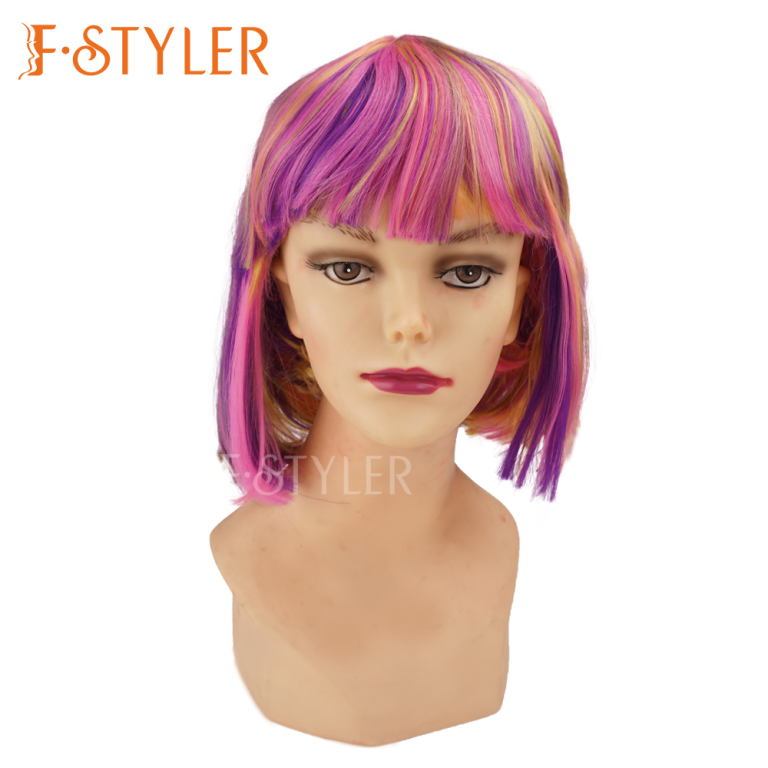 Straight Rainbow Short Bob Synthetic Fake Hair Costume Wig