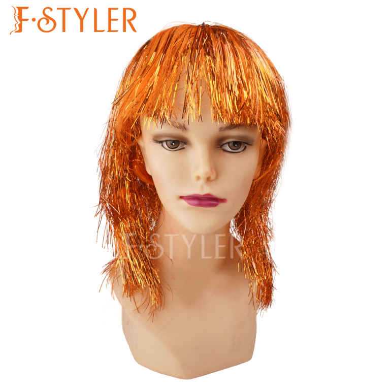 Style 80s Tinsel Hairstyle with Cute Bangs Fake Hair