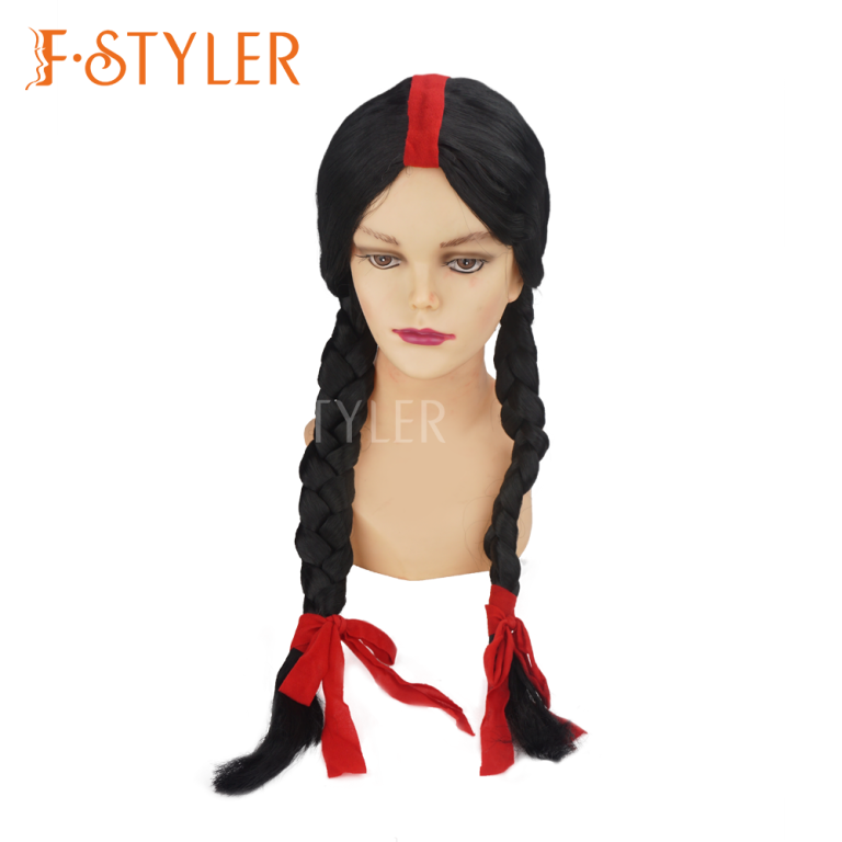 Black Braids with Ribbons Synthetic Costume Wig Fake Hair