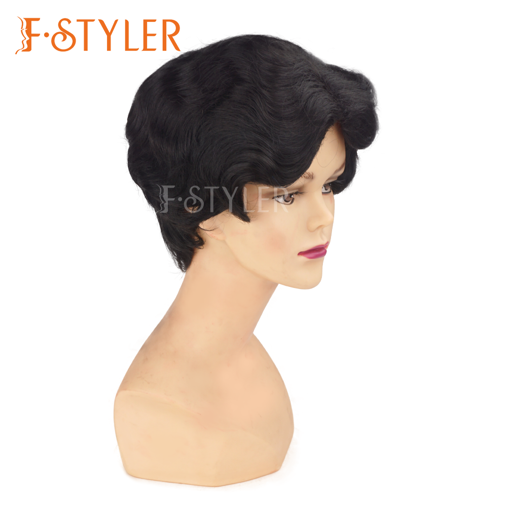 Black Finger Wave Pixie Cut Synthetic Party Wig for Women