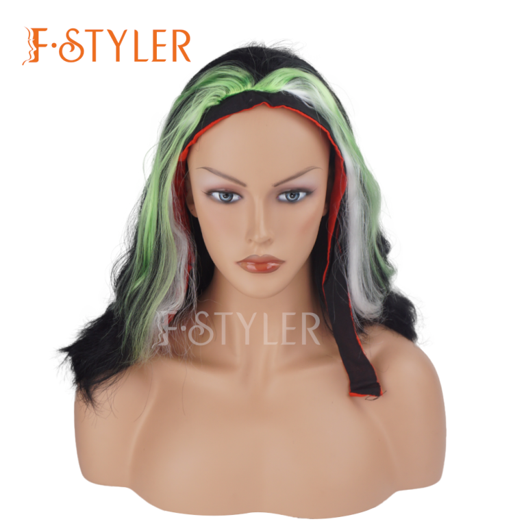 Black Mixed with Green Strands Anime Costume Wig Fake Hair