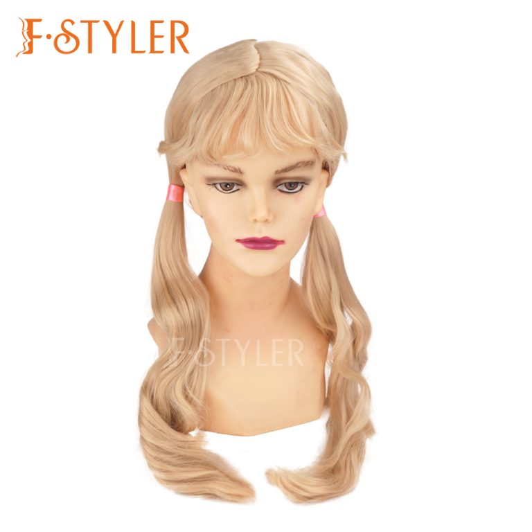 Blonde Hair with Low Split Pigtails Synthetic Fake Hair