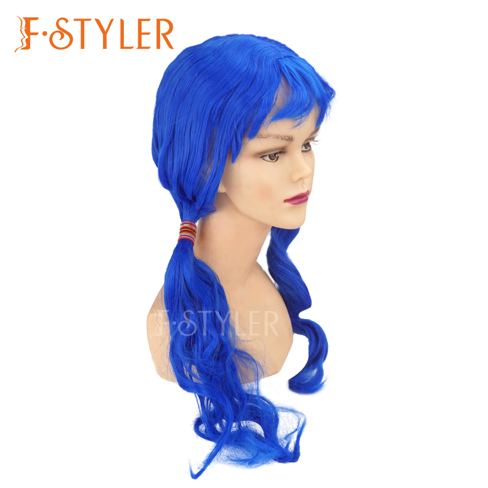 Blue Hair with Low Split Pigtails Synthetic Costume Wig