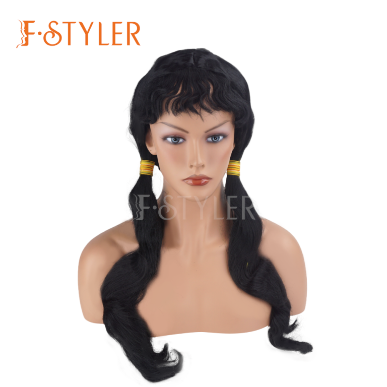 Classic Black Low Pigtails with Bangs Synthetic Fake Hair