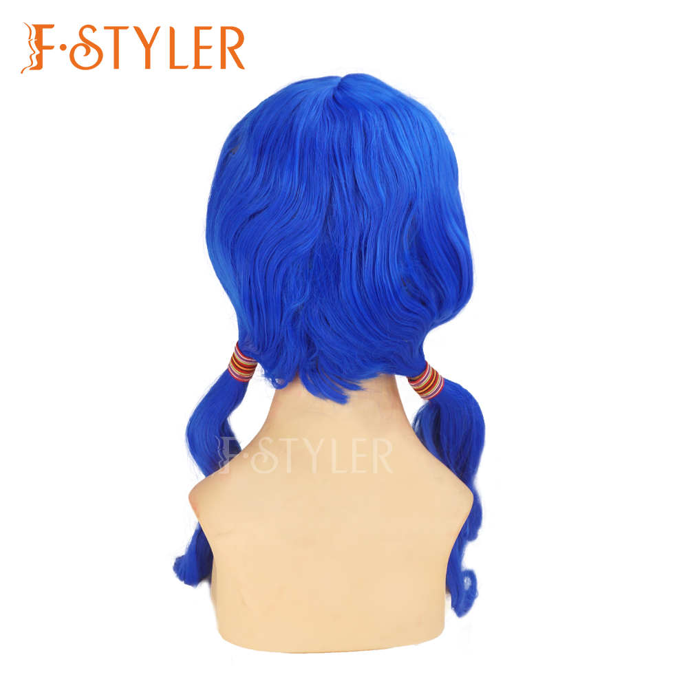 Curly Wavy Blue Double Ponytails Carnival Costume Party Wig