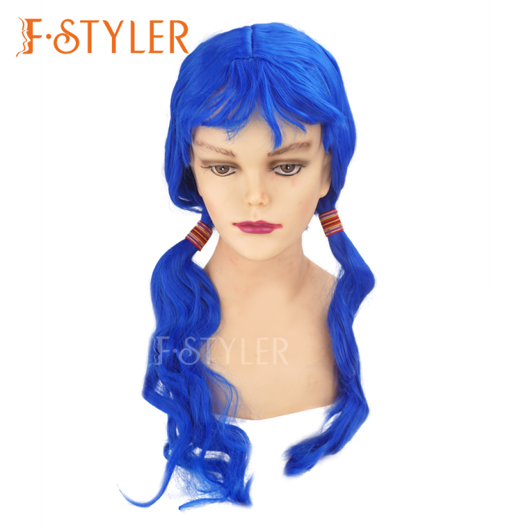 Long Blue Pigtails with Cute Bangs Synthetic Wig Fake Hair