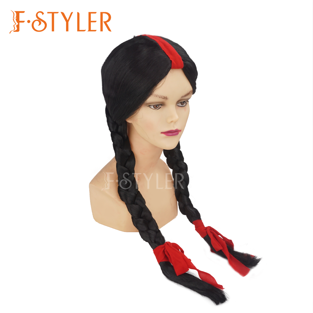 Long Double Black Braided Hair Wednesday Costume Cosplay Wig