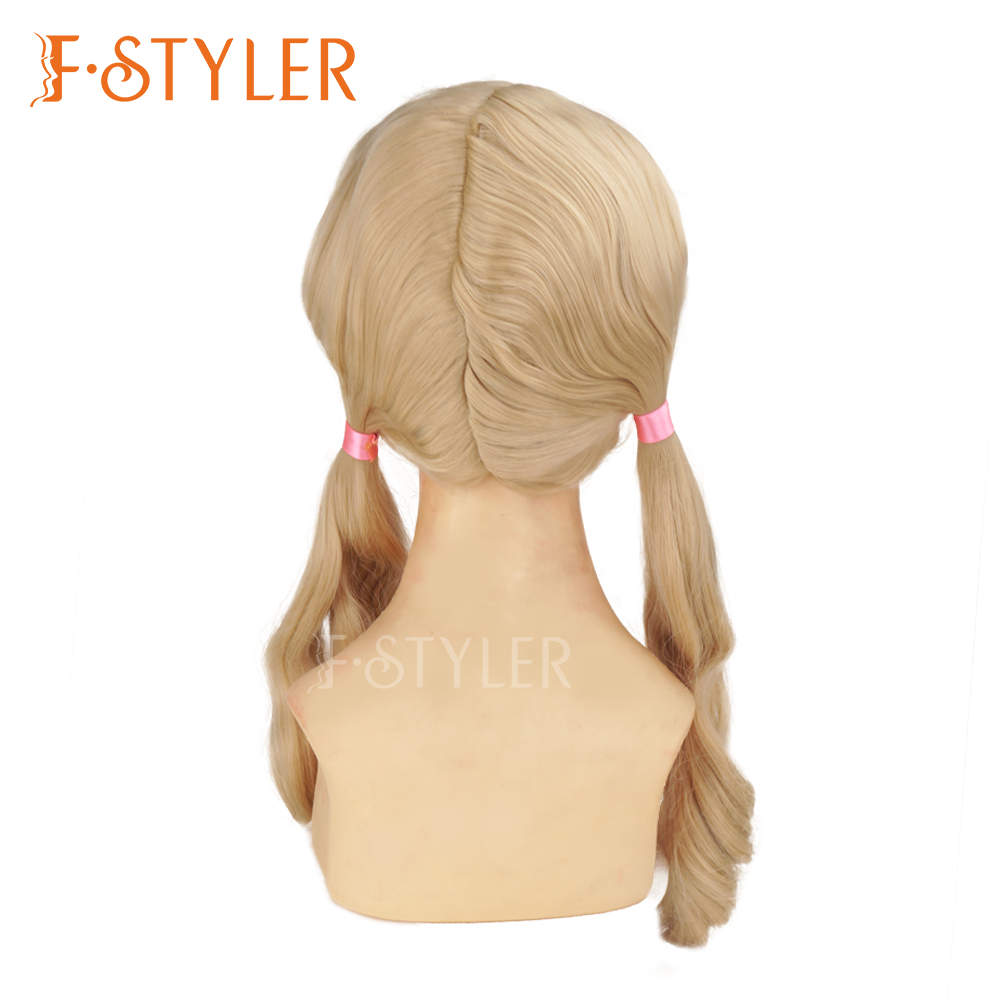 Long Low Pigtails Tied with Pink Bows Synthetic Party Wig