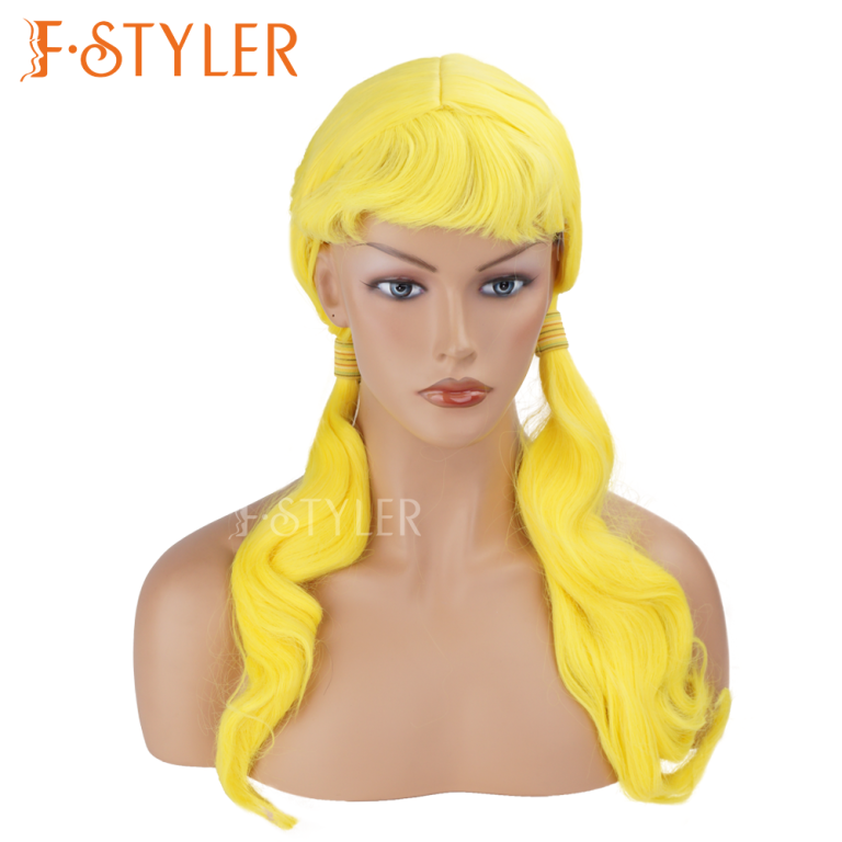 Yellow Hair with Low Split Pigtails Fancy Synthetic Fake Hair