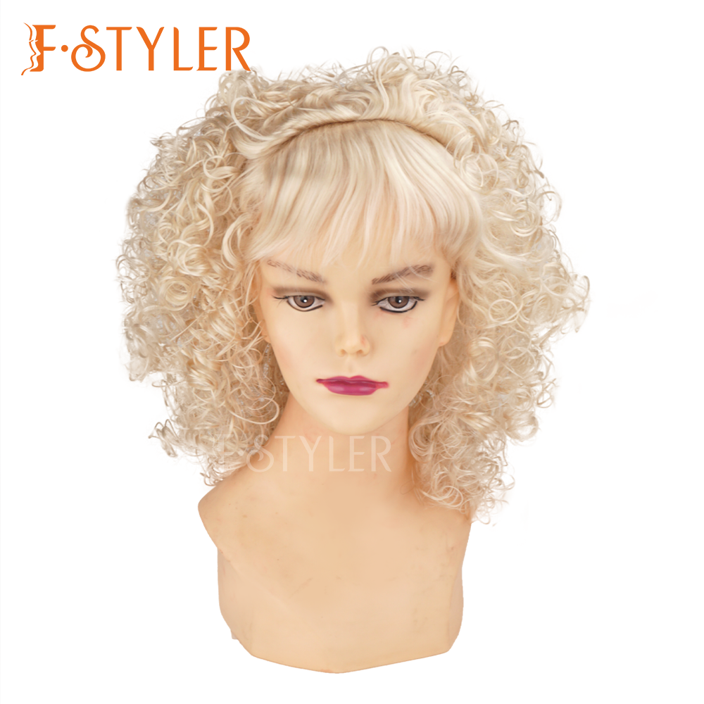 70s 80s Blonde Curly Fluffy Disco Costume Wig Fake Hair