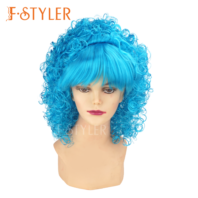 70s 80s Blue Curly Disco Synthetic Costume Wig Fake Hair