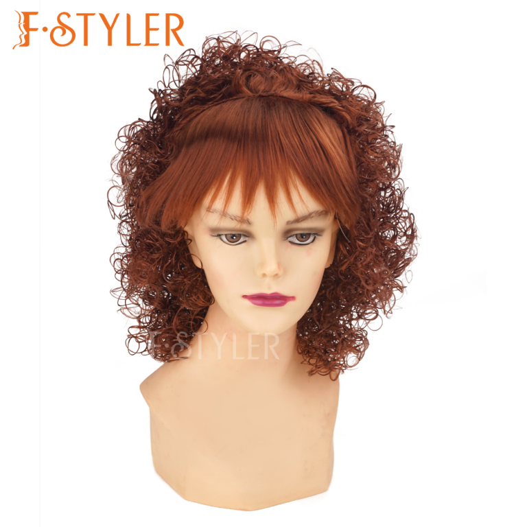 70s 80s Brown Curly Retro Synthetic Costume Wig Fake Hair