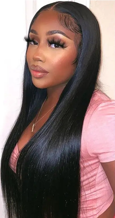 Black Kinky Straight Lace Frontal Synthetic Daily Wig