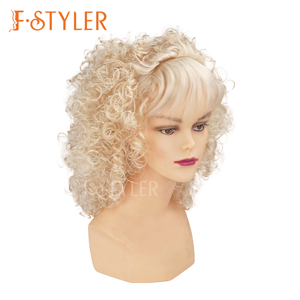 Blonde Curly Bouncy Fluffy Disco Synthetic Costume Wig