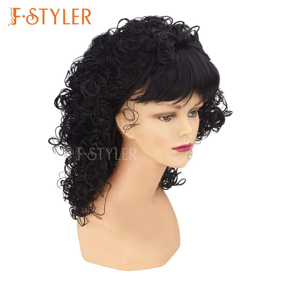 Classic Black Curly 70s 80s Punk Rock Synthetic Costume Wig