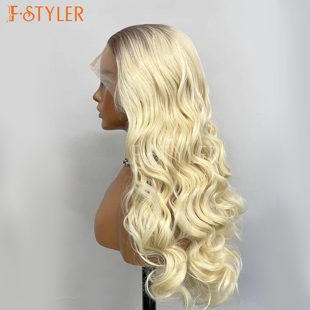 Curly Hair with Dark Roots Lace Frontal Synthetic Daily Wig