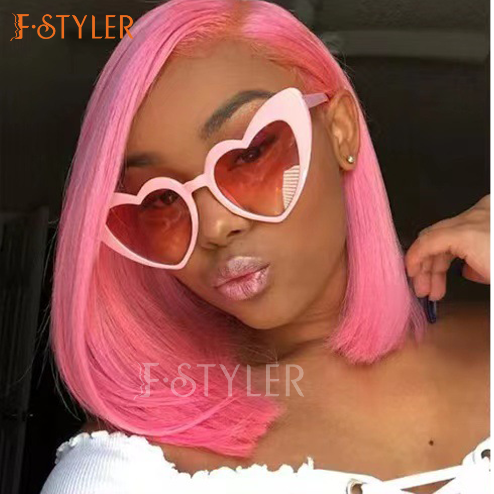 Pink Side Parted Short Bob Lace Frontal Synthetic Daily Wig