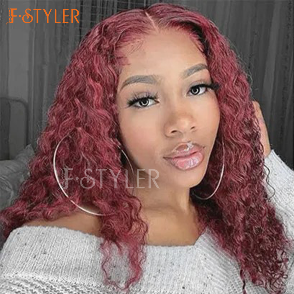 Red Water Wave Lace Frontal Hair Synthetic Daily Wig