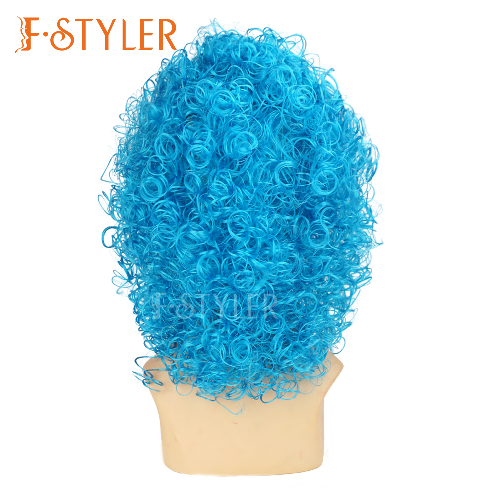 Retro Blue Curly Afro Disco Synthetic Costume Party Wig