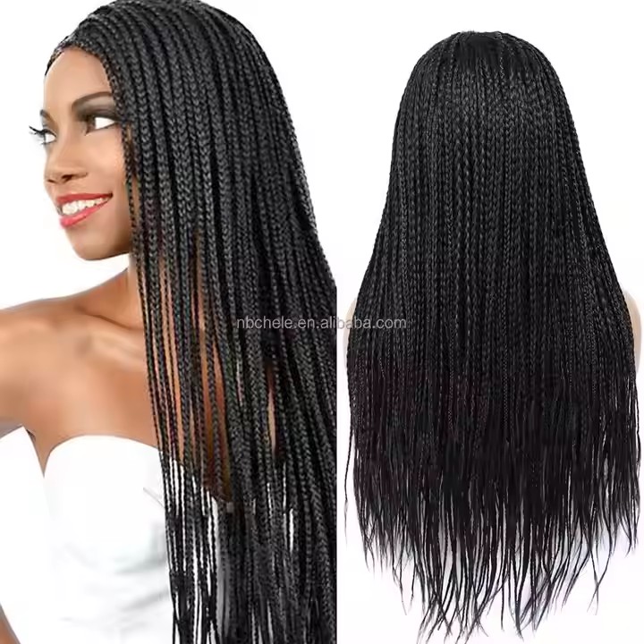 Style Black Long Box Braids Synthetic Daily Wig Fake Hair